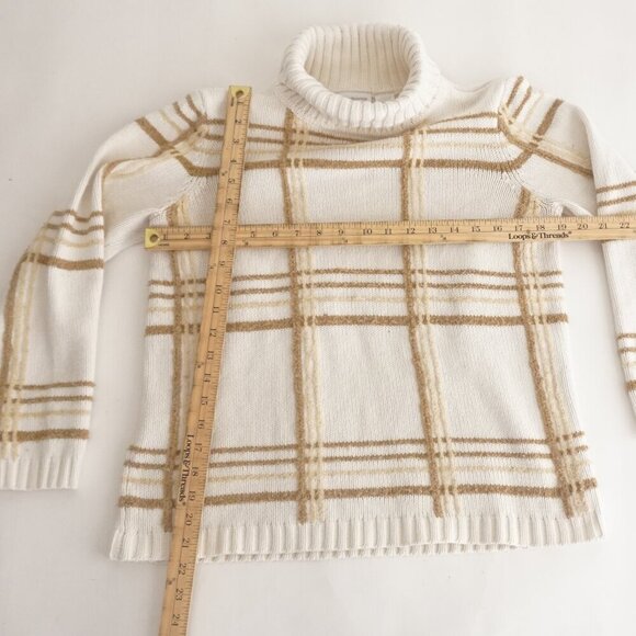 Vintage Liz Claiborne Cream w Brown Cross Pattern Knit Turtleneck Sweater S - Picture 4 of 10